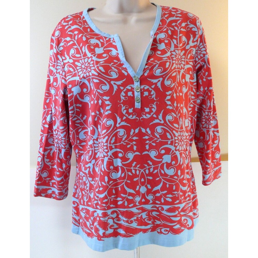 J Mclaughlin Catalina Cloth pullover henley shirt top contrast super Stretchy LG